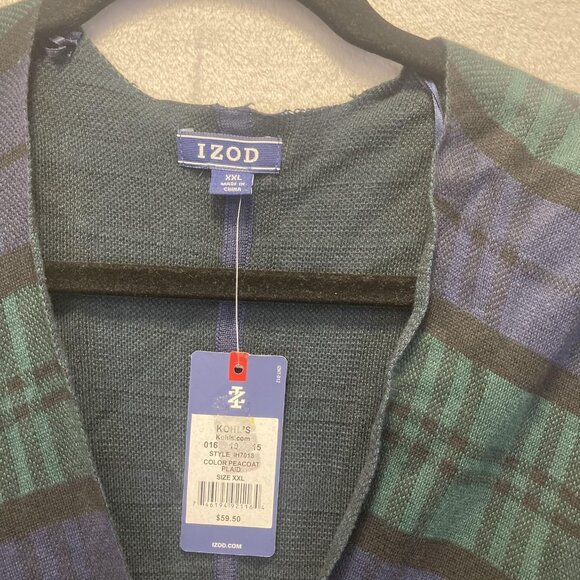 NWT Izod Poncho Sweater Womens XXL Blue Green Plaid Peacoat Wrap 2XL Cape - Picture 4 of 14